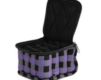 Essential Oil Carrying Case, 3" High, 5ml, 16-Bottle, Pattern, Purple Check
