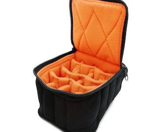 Essential Oil Carrying Case, 4" High, 5-15ml, 16-Bottle, Solid, Black w/Orange