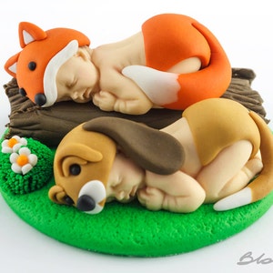 The Fox and Hound / Baby Topper / Fox Topper / Dog Topper / Baby Shower / Shower Topper / Fox Baby Shower /