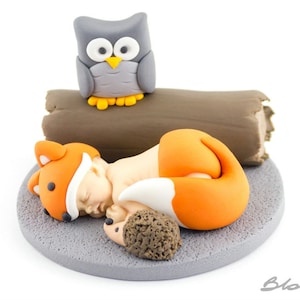 Topper volpe gufo porcospino / Topper volpe grigia / Topper fondente / Topper per torta / Topper per baby shower / Topper gufo / Topper porcospino /
