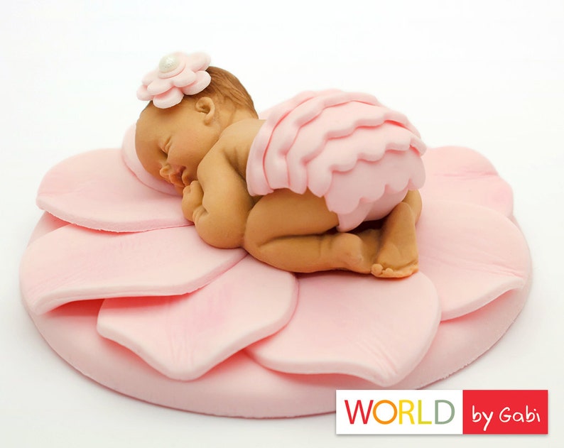 Flower Baby Cake Topper Pink Fondant Baby Christening Cake Toppers Shower Cake Topper Fondant Cake Topper Baby Cake Topper image 2