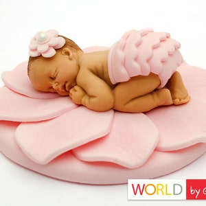 Flower Baby Cake Topper Pink Fondant Baby Christening Cake Toppers Shower Cake Topper Fondant Cake Topper Baby Cake Topper image 1