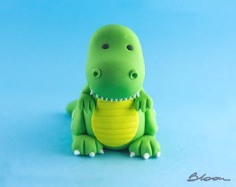 Adorno para tarta de dinosaurio bebé de fondant / Decoración comestible para fiesta de T-Rex