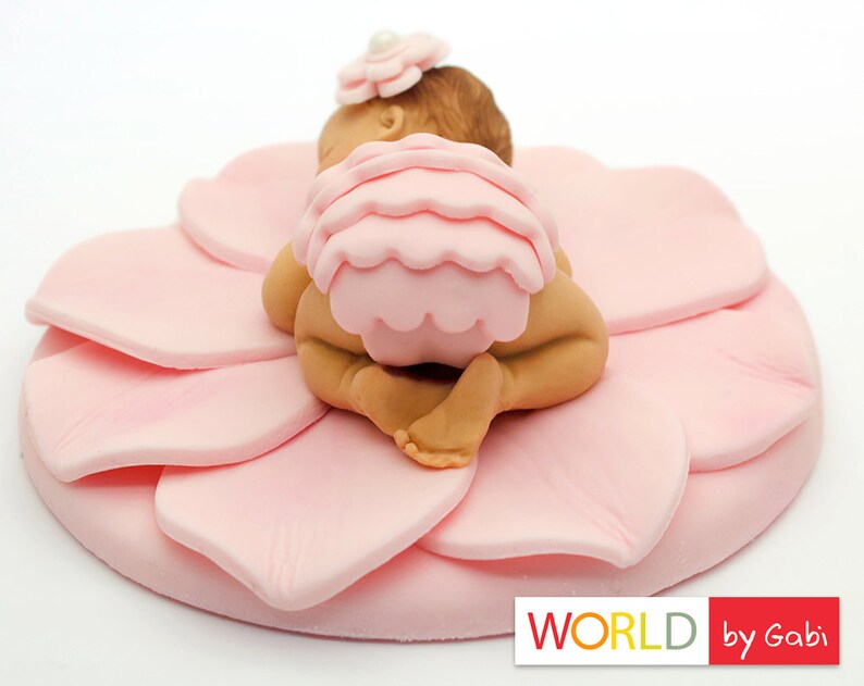 Flower Baby Cake Topper Pink Fondant Baby Christening Cake Toppers Shower Cake Topper Fondant Cake Topper Baby Cake Topper image 3
