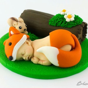 Topper per torta a forma di volpe per neonati, decorazione per torta a forma di volpe per baby shower, decorazione per torta a forma di animale per neonati, decorazione per torta a forma di volpe per baby shower nella foresta.