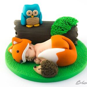 Topper per torta a forma di volpe per neonato, decorazione per torta a forma di volpe per neonato, decorazione per torta a forma di gufo per neonato nella foresta.