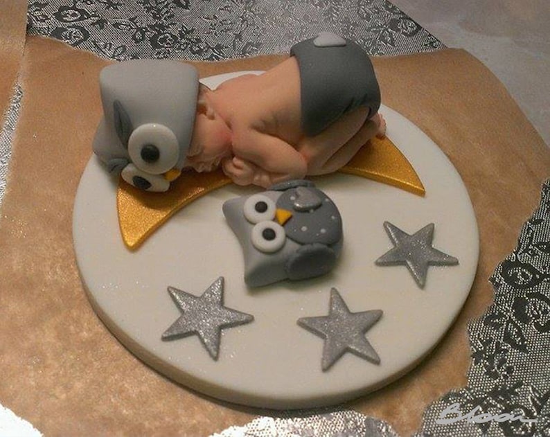 Owl Cake Toppers Fondant Owl Owl Baby Shower Baby Owl Fondant Baptism Cake Topper Sower Cake Topper | Baby Cake Topper