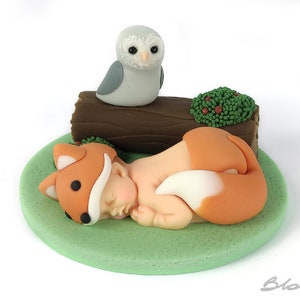 Volpe con gufo / Topper per neonato / Topper a forma di volpe / Topper a forma di gufo / Baby shower / Colori pastello / Baby shower a forma di volpe /