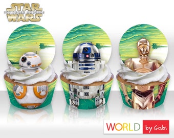 Adornos y envoltorios para cupcakes de Star Wars / Fiesta del Despertar de la Fuerza (Descarga digital)