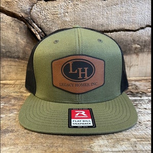 Richardson 511 Wool Blend Flatbill Mesh Back Trucker with Custom Vegan Leather Patch | Bulk Hats | Custom Logo Hat | Leather Patch Hat