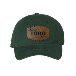 Valucap AH35 Unstructured Cap with Custom Vegan Leather Patch | Bulk Hats | Custom Logo Patch | Engraved or Full Color Patch