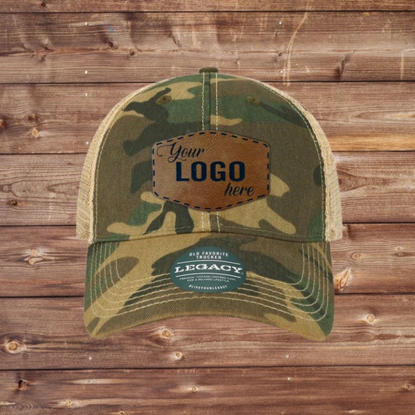 Legacy OFA Old Favorite Trucker Cap with Custom Vegan Leather Patch | Bulk Hats | Custom Logo Hat | Leather Patch Hat | Business Merch