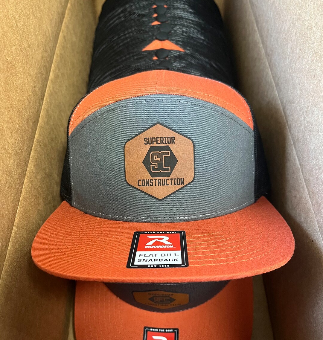 Richardson 168 7 Panel Trucker Hat With Custom Vegan Leather Patch ...