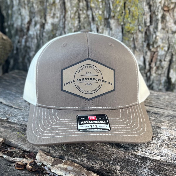 Richardson 112 Mesh Back Trucker Hat with Custom Vegan Leather Patch | Bulk Hats | Custom Logo Hats | Leather Patch Hat | Business Merch