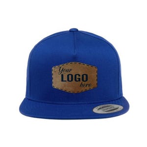 YP Classics 6007 Five-Panel Cotton Twill Snapback Cap with Custom Vegan Leather Patch | Bulk Hats | Custom Logo Patch | Leather Patch Hat