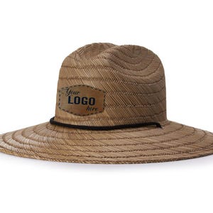 Richardson 827 Waterman Straw Cap with Custom Leatherette Patch | Bulk Hats | Custom Logo Hats | Engraved or Full Color Patch
