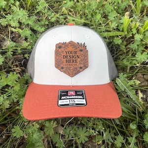 Richardson 115 Low Profile Trucker Hat | Leather Patch Hat | Bulk Hats | Custom Logo | Leather Patch | Laser Engraved or Full Color Patch