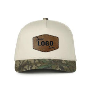 Outdoor Cap OC560 Two-Tone 5-Panel Hat with Custom Vegan Leather Patch | Bulk Hats | Custom Logo Hats | Engraved or Full Color
