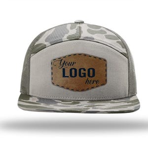 Richardson 168P Printed 7 Panel Trucker Hat with Custom Vegan Leather Patch | Bulk Hats | Custom Logo Patch | Engraved or Full Color
