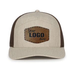 Outdoor Cap OC106 7 Panel Mesh Back Cap with Custom Vegan Leather Patch | Bulk Hats | Custom Logo | Engraved or Full Color
