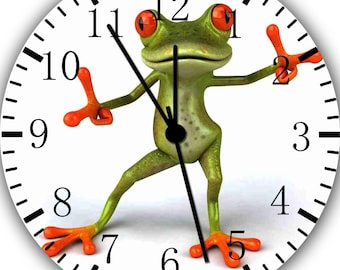 Borderless Cute Green Frog Frameless Wall Clock W117 Nice for Decor Or Gifts