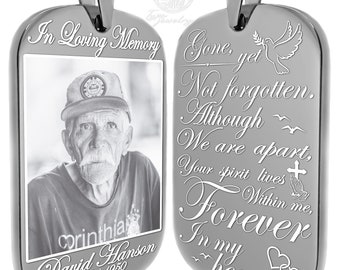 In Loving Memory Custom Engraved Dog Tag Necklace with Personalized Photo and Message, Durable Stainless Steel Pendant, Unique Memorial Gift