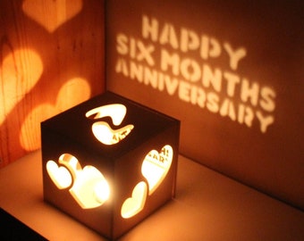 Regalos de aniversario de seis meses para él o para ella, regalos de aniversario de seis meses para novio o novia, linterna con mensaje personalizado para los seis meses juntos