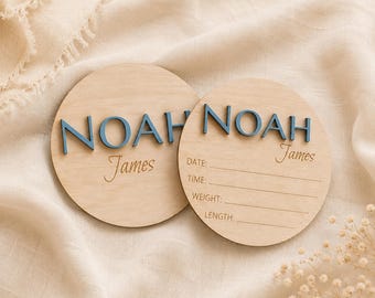 Letrero personalizado para anunciar el nacimiento en el hospital, letrero con el nombre del bebé niño para el hospital, datos del bebé al nacer, letrero de madera con el nombre del recién nacido, placa con el nombre