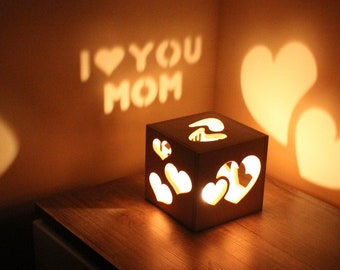 Luz de noche de madera personalizada para mamá, regalo personalizado para el Día de la Madre, regalo de cumpleaños para mamá de hija o hijo