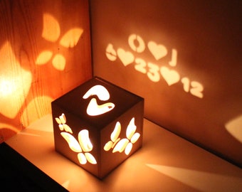 9. Hochzeitstag Geschenk für Frau, 9-jährige Keramik Jahrestag Geschenke, 10-jähriges Jubiläum für Sie, Romantische Holz Lampe