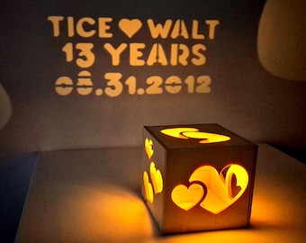 Personalized 13th Anniversary Wooden Light Box – Custom Wedding Anniversary Couples Keepsake for Husband & Wife