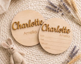 Letrero personalizado con el nombre del bebé / Placa de madera grabada con datos de nacimiento / Accesorio para fotos de la habitación del bebé / Anuncio del hospital