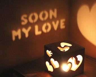 Personalized Long Distance Relationship Wood Projection Light Box, Custom Long Distance Gift for Couple