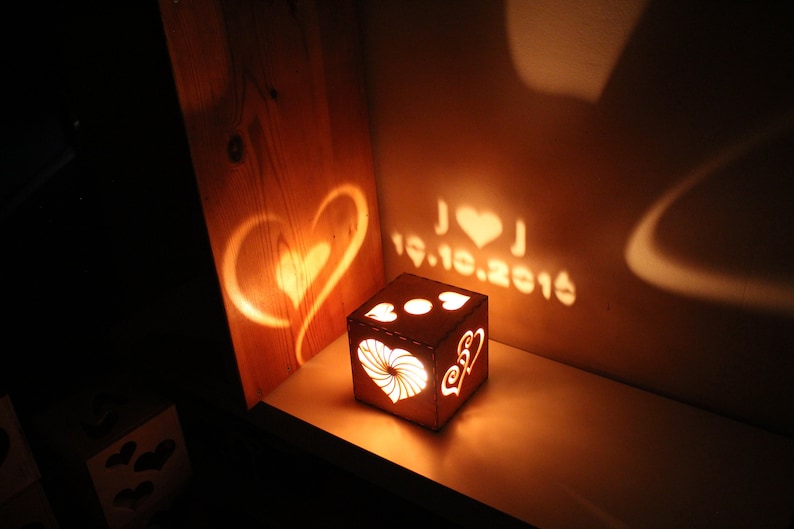 Personalized Magic Box With Text and Date, Made of Wood and Birch Wood, Using the Light of Candle to Show The Message