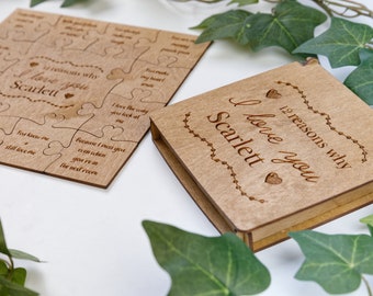 5th Anniversary Gift for Her, 5th Wedding Anniversary Gift for Wife, 5 Year Anniversary Wooden Gifts, Reasons Why I Love You Puzzle