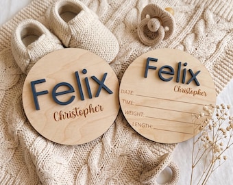 Personalized Baby Name Announcement Sign, Wooden Baby Birth Stats Plaque, Newborn Sign for Hospital, Nursery Photo Prop