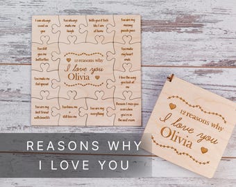 Regalo romántico de San Valentín para novia, regalo personalizado de San Valentín para esposa de parte de esposo, rompecabezas de razones por las que te amo para ella.