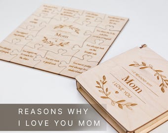 Personalized Mum Puzzle, 12 Reasons I Love You Mom, Sentimental Wood Gift for Mothers Day from Daughter and Son