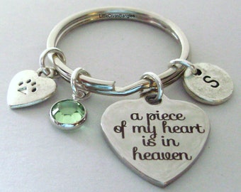 Lost Of A Pet  Cat - A Piece Of My Heart Silver Charm KEY Ring W/ Birthstone /  Initial   Personalize  Memorial is  His Or Hers Gift   K1