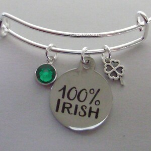 100% IRISH CHARM W/ Birthstone & a 4 Leaf Cover / Bangles / Irish Charm Bracelets Under Twenty / Gift For Her Usa IR1 image 1