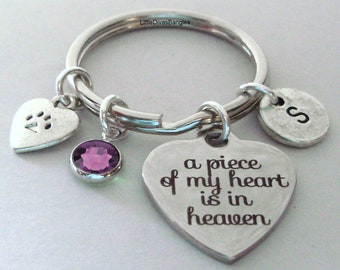 Lost Of A Pet  Cat - A Piece Of My Heart Silver Charm KEY Ring W/ Birthstone /  Initial   Personalize  Memorial is  His Or Hers Gift   K1