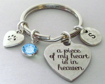 Lost Of A Pet  Cat - A Piece Of My Heart Silver Charm KEY Ring W/ Birthstone /  Initial   Personalize  Memorial is  His Or Hers Gift   K1