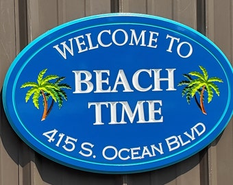 Vacation Rental House Beach Sign, Coastal Address Tropical Signs, Outdoor Carved PVC Signage
