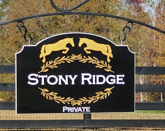 Horse Farm Signs Equestrian Estate Name Sign, Double Sided Hanging Carved PVC Sign