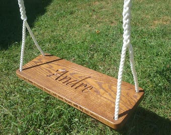 Engraved Wood Tree Swing Solid Oak with Personalized Edge