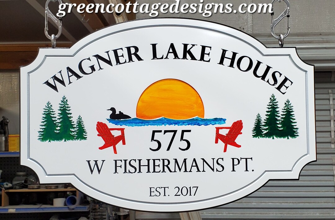 Lake Cabin Sign Personalized Mountain Views House Signs Etsy