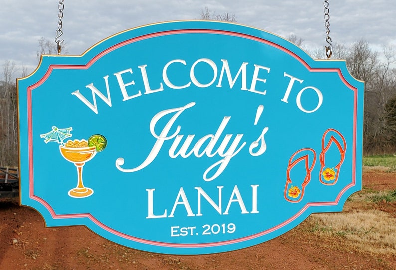 Poolside Bar Cabana Sign Beach House Name Signs Etsy