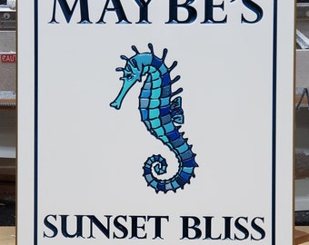 Sunset Bliss Sign Seahorse Coastal Colors Sign Outdoor Beach House Name Welcome Signs