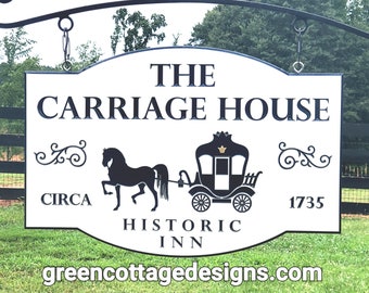 The Carriage House Historic Inn Business Sign, Hanging Custom Personalized Outdoor Signs