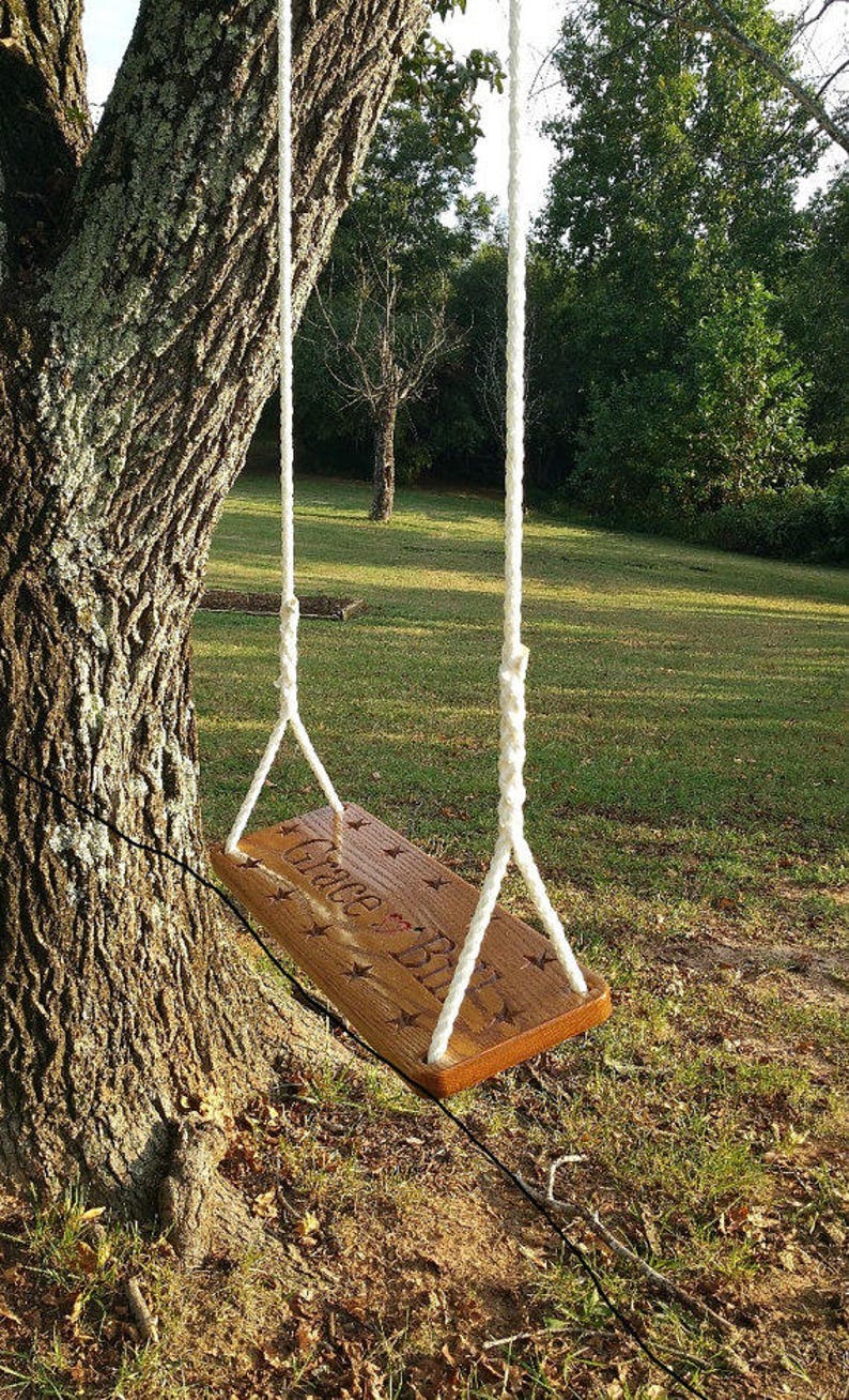 Carved Wood Tree Swing Seats Solid Oak Rope Swings Etsy